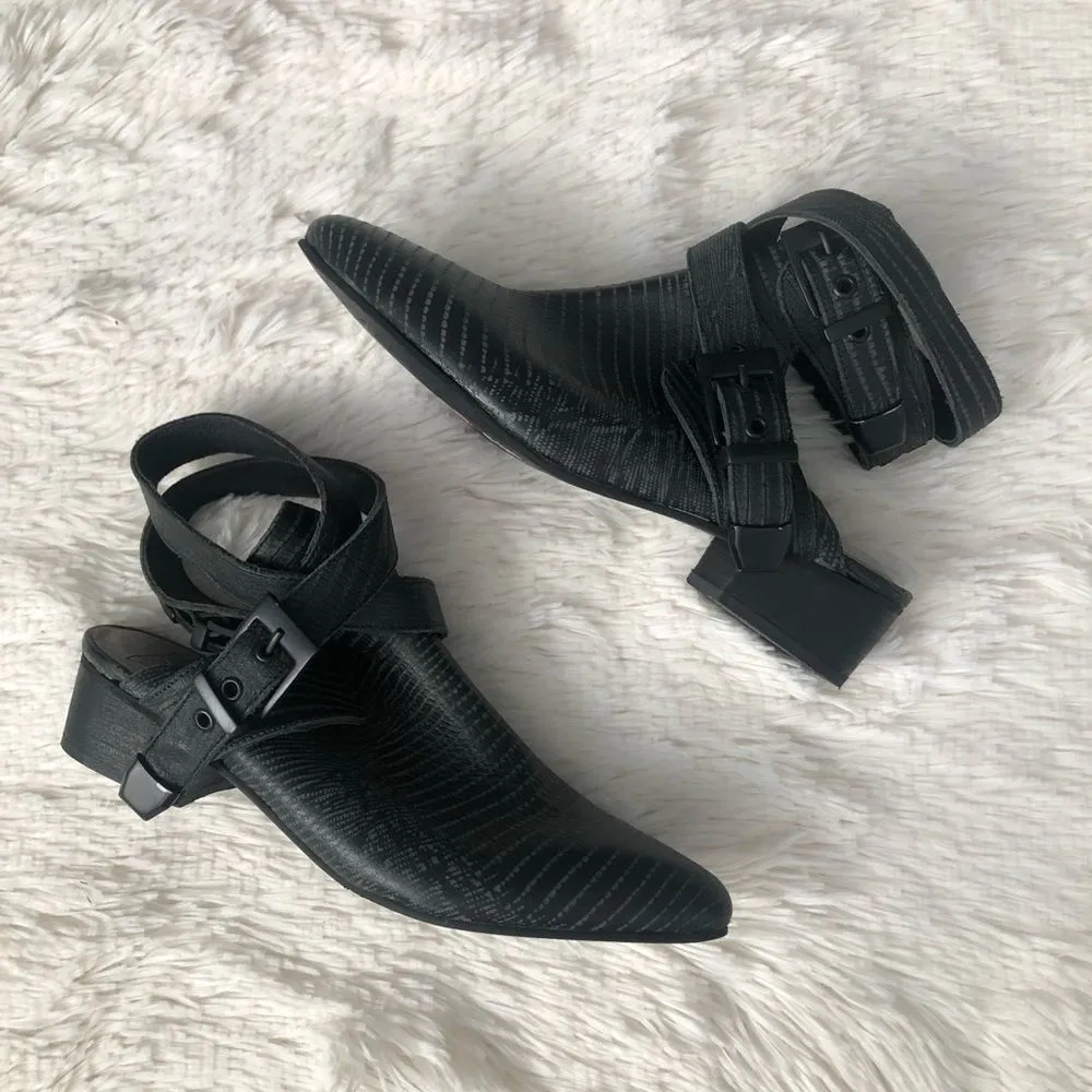 Matisse X Ascot Friday Black Leather Talon Wrap Ankle Open Back Booties 6 - Image 59