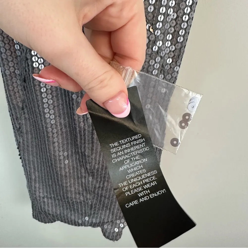 BCBG Maxazria | Silver Sequin Halter Neck Low Back Mini Dress Size Medium NWT - Image 5