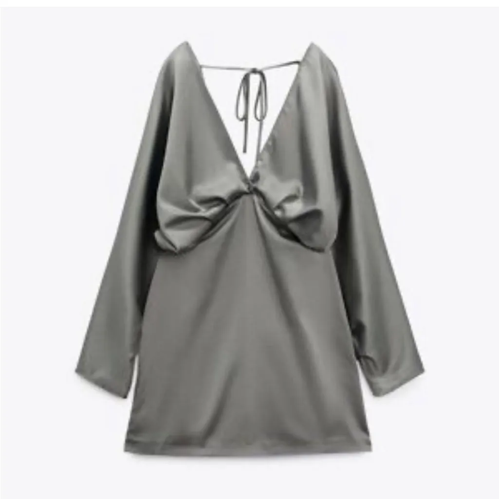 Zara batwing ruched draped contrasting satin long sleeve mini dress - Image 9