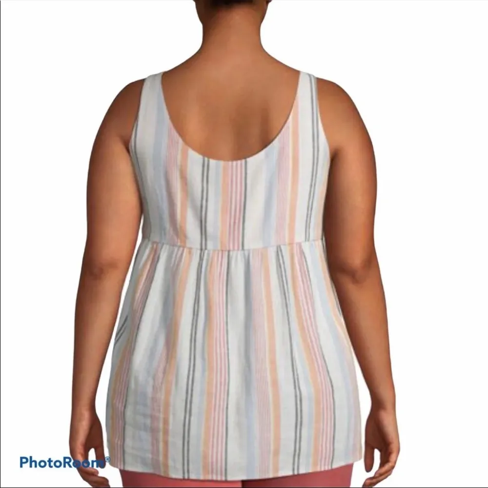 Terra & Sky  linen blend striped button front tank - Image 2