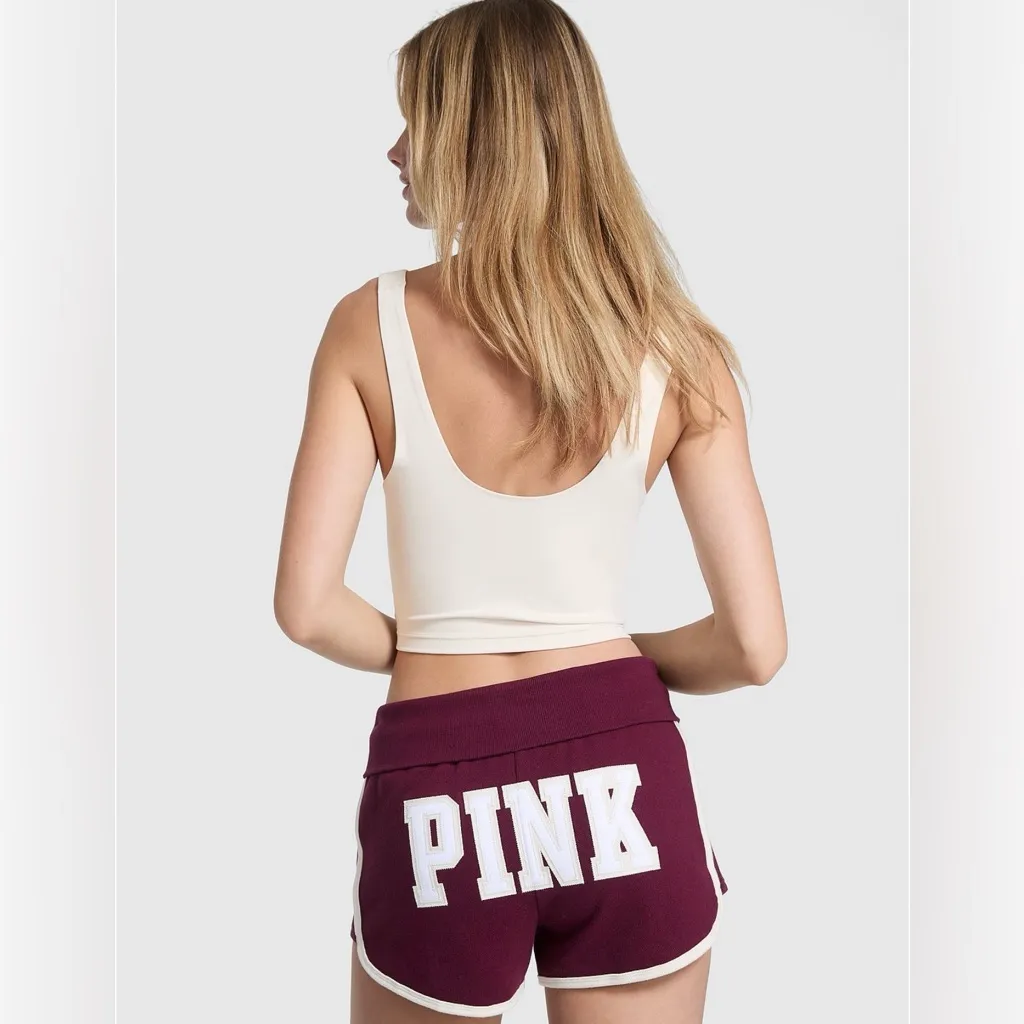 VICTORIA’S SECRET PINK Ivy Terry Foldover Shorts Wild Rose And White MEDIUM - Image 5