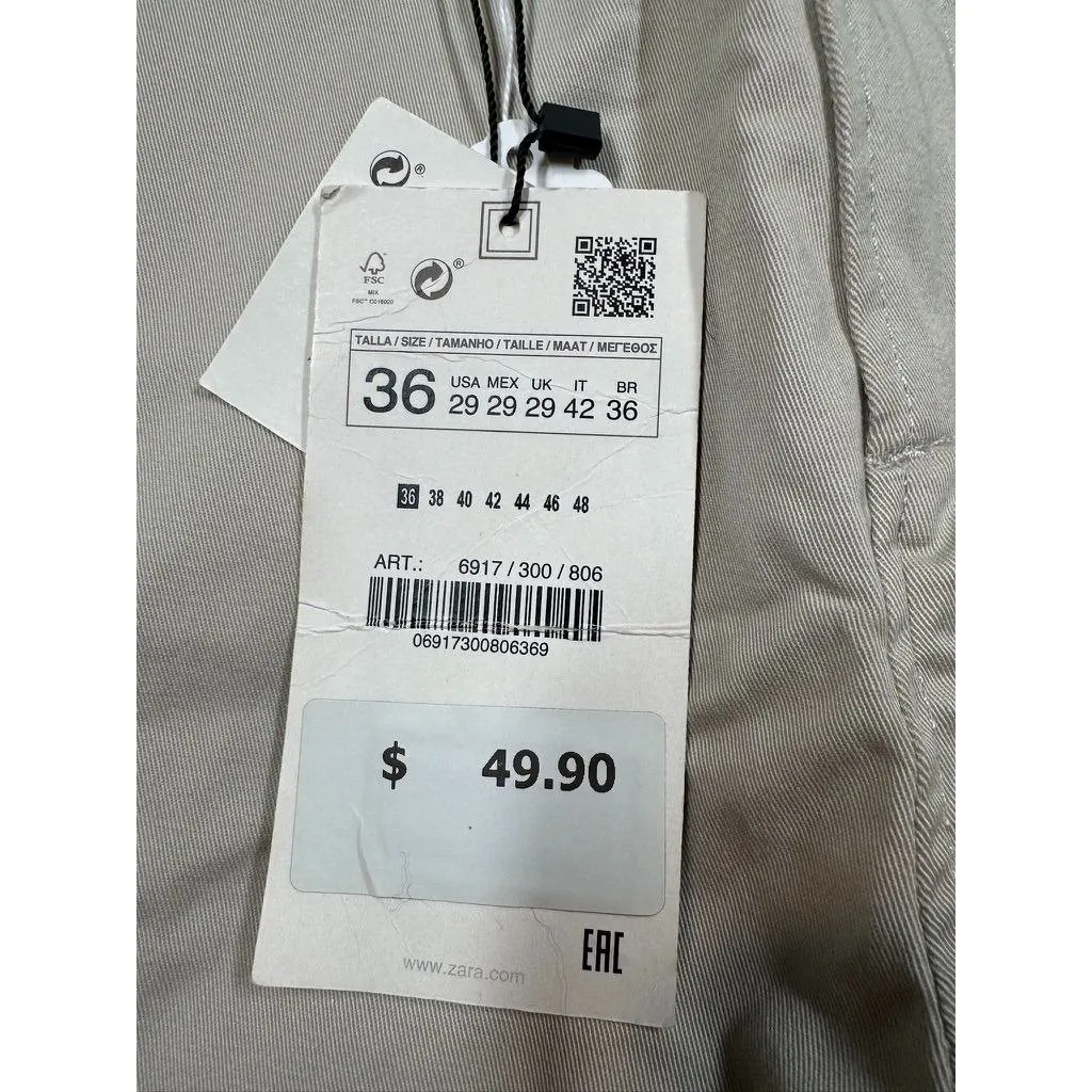 Zara The City Trouser Slim Fit Stretch Khaki Beige Casual Chino Pants Women's 29 - Image 7