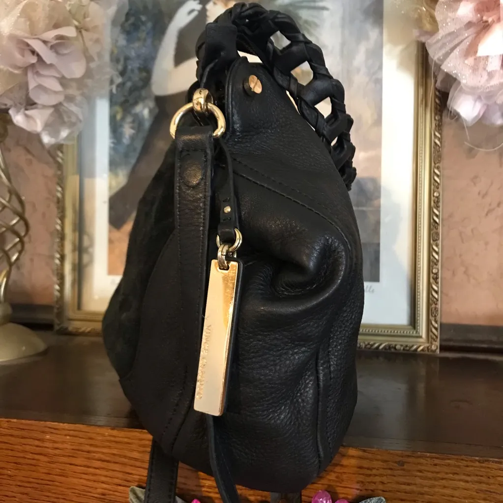 VINCE CAMUTO "LUELA" BLACK LEATHER & SUEDE BRAIDED HANDLE & DETACHABLE STRAP - Image 7