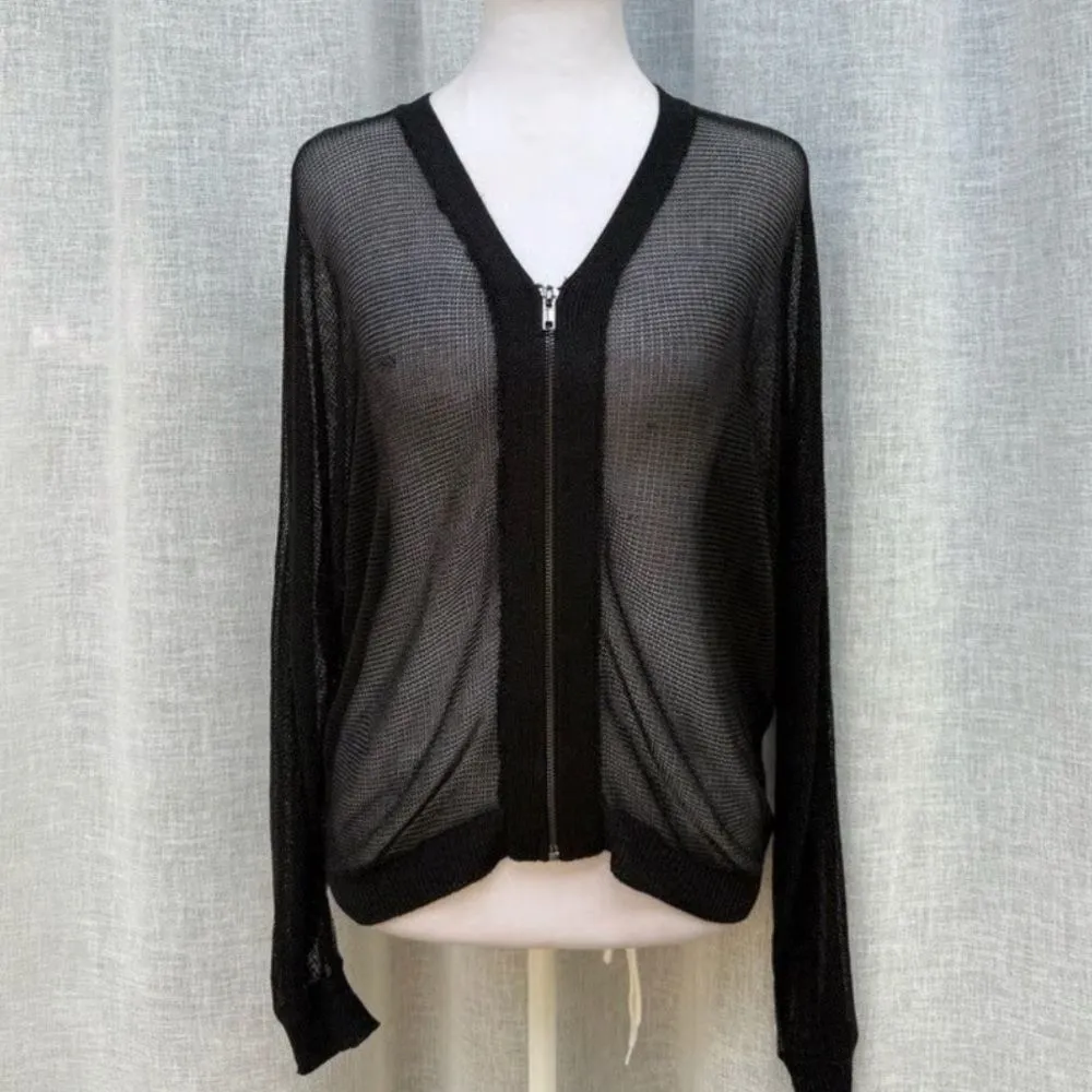 Elan Silver Sheer Knitted Zip Up
Cardigan(Size Small) - Image 2