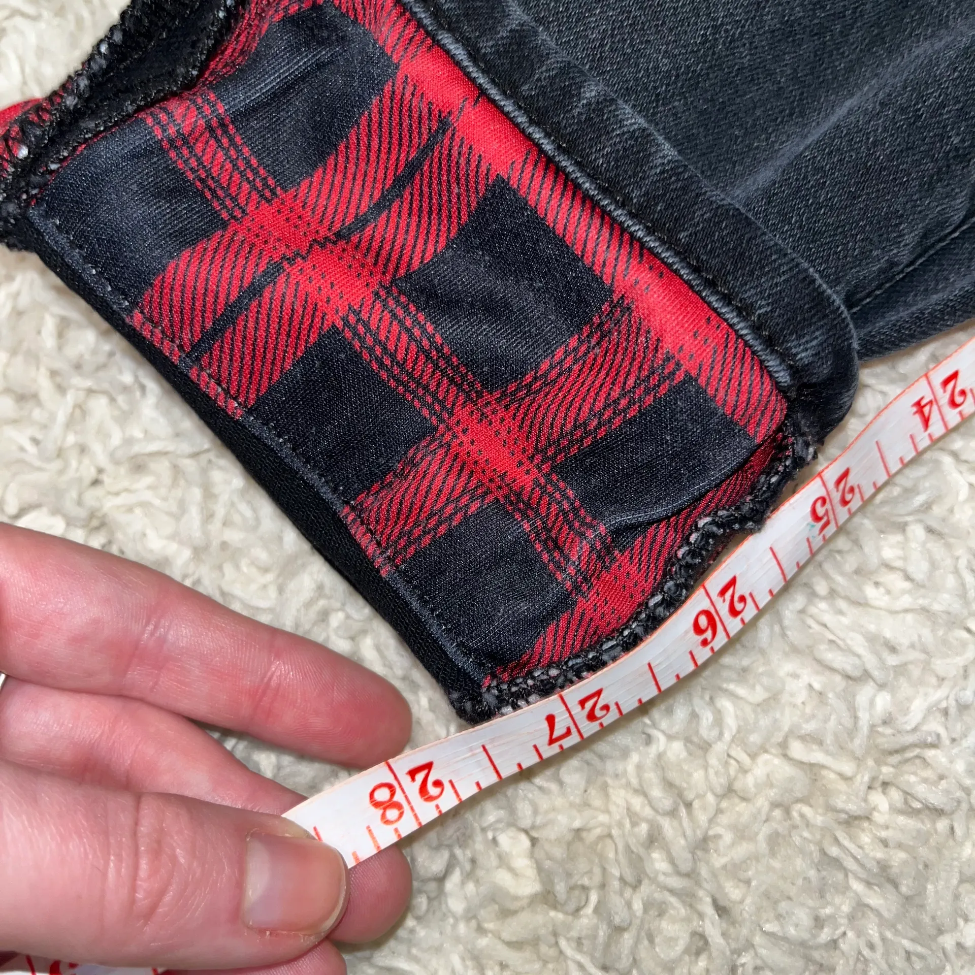 Plaid Patch Distressed Skinny Jeans Black Wash 7 28 - Image 6