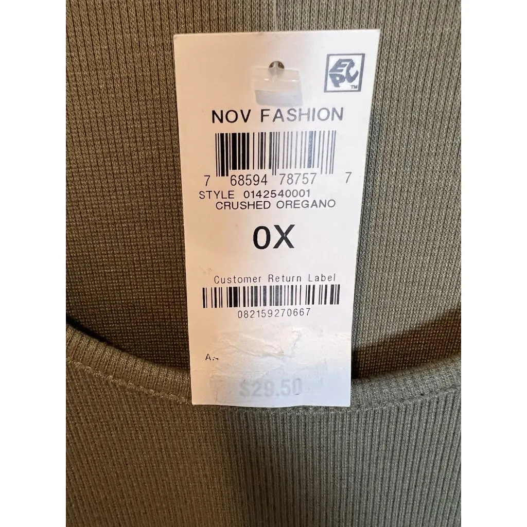 And Now This Plus Size 0X Rib Knit Green Corset Top Long Sleeve Scoop Neck - Image 5