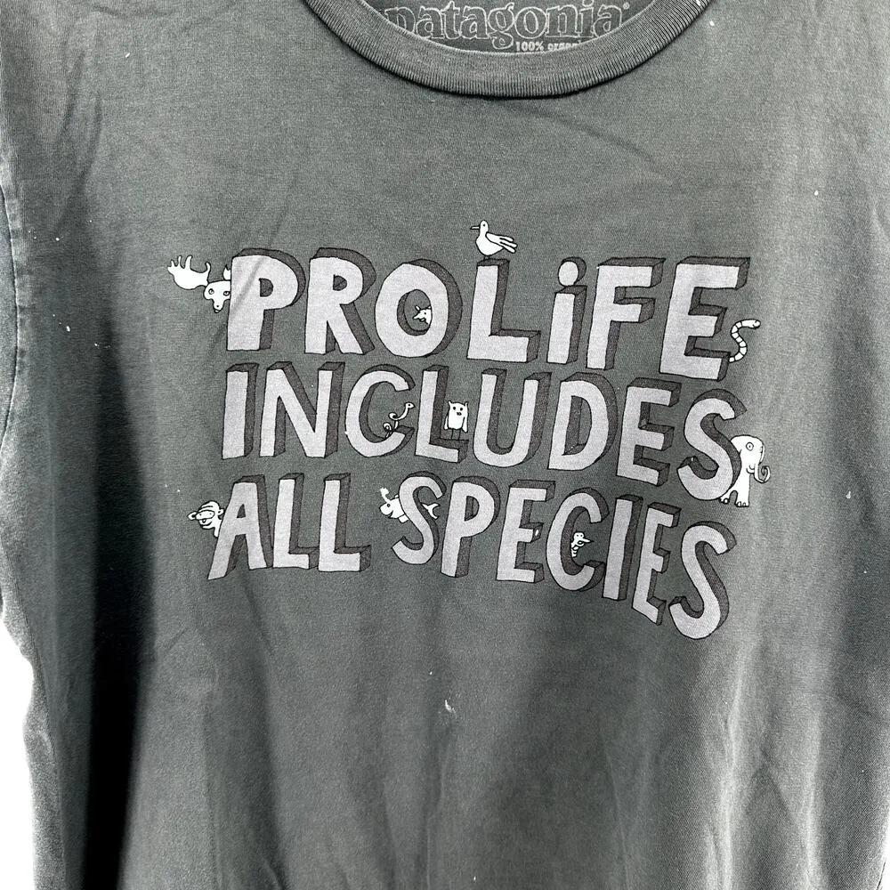 Patagonia Graphic Tee T Shirt Pro Life Includes All Species 100% Cotton Green S - Image 4