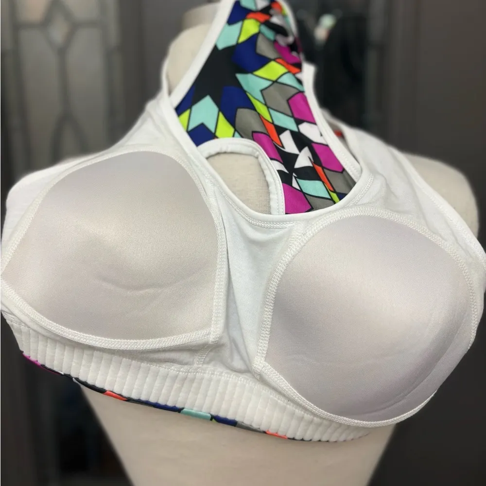 Fila Sport Mutlicolor Geometric Print Lightly Padded Sports Running Bra | Large - Image 7