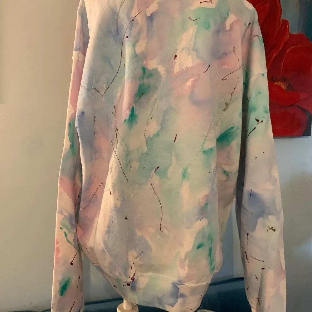 Vtg Hanes Custom Tie Dye Crewneck Sweatshirt Dye Art Watercolor Vintage L XL - Image 4
