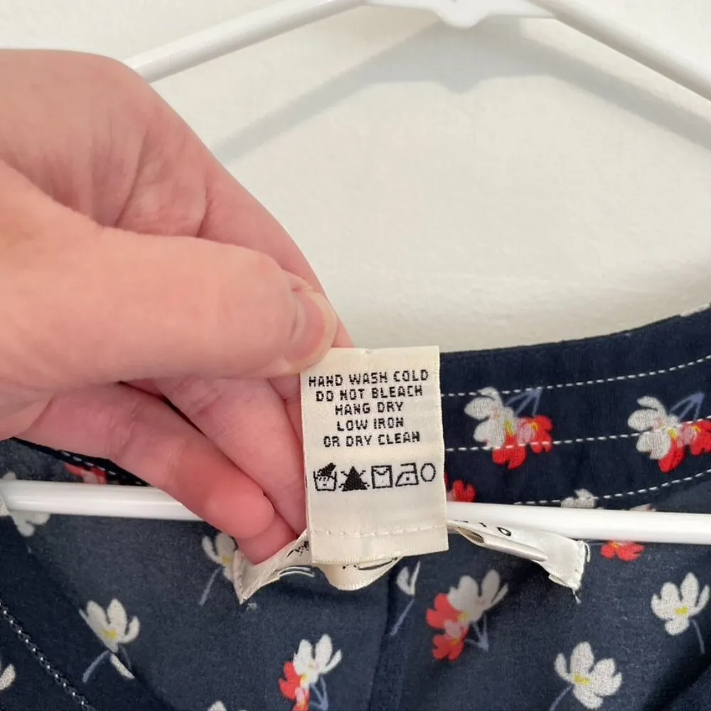 MAX STUDIO Bubble Hem Blouse Navy Blue White Coral Red Floral Short Sleeve Boho - Image 10