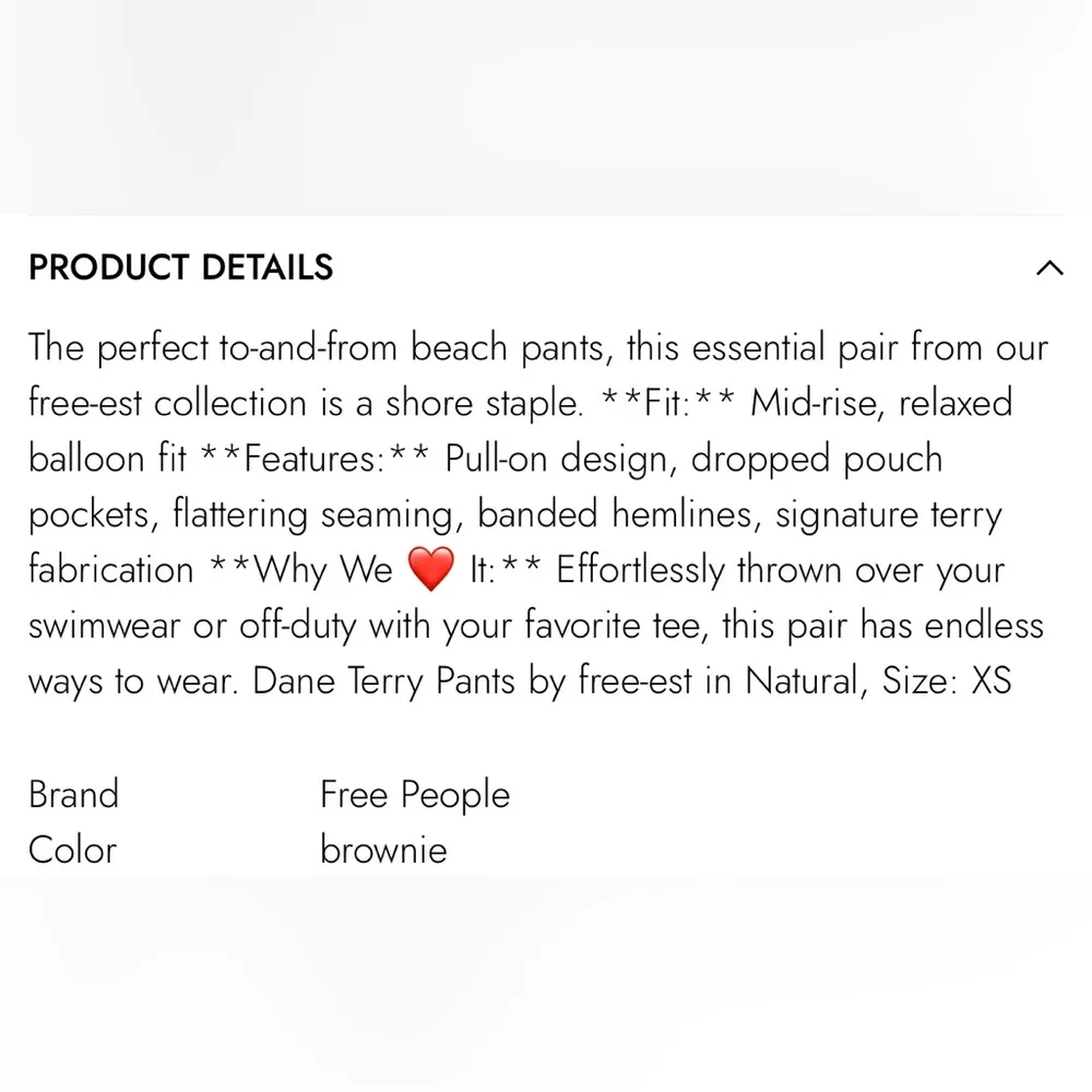 NWT Free People Beach Dane Terry Pants In Brownie - Image 6