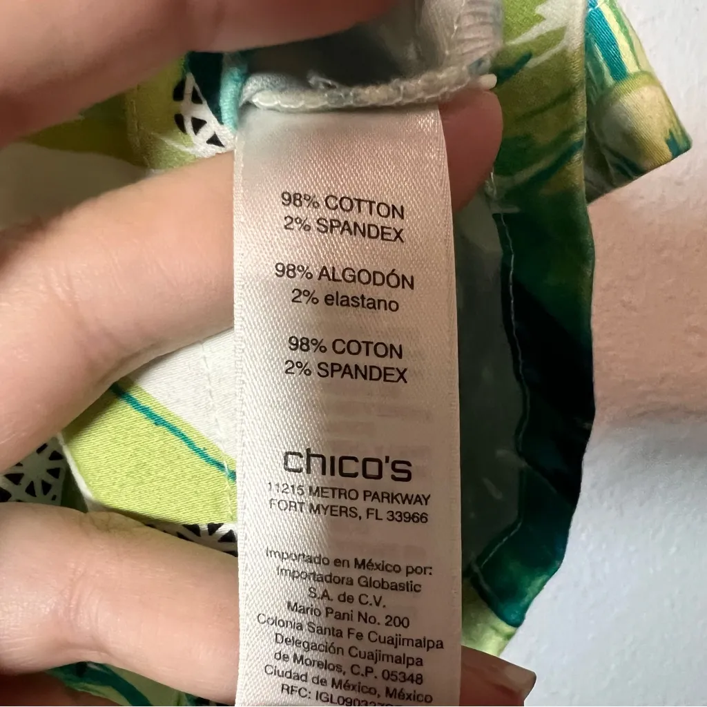 Chico’s Full Zip Jacket Tropical Palm Leaf Print Size 2 Large Cotton Stretch - Image 9