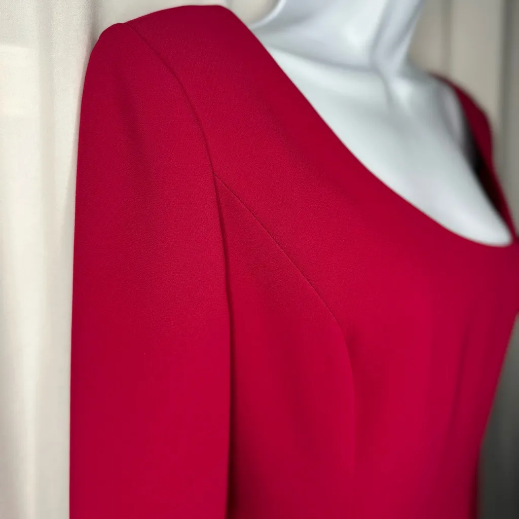 Maggy London Fuchsia Asymmetric Neckline Long Sleeve Sheath Dress (1086) - Image 9