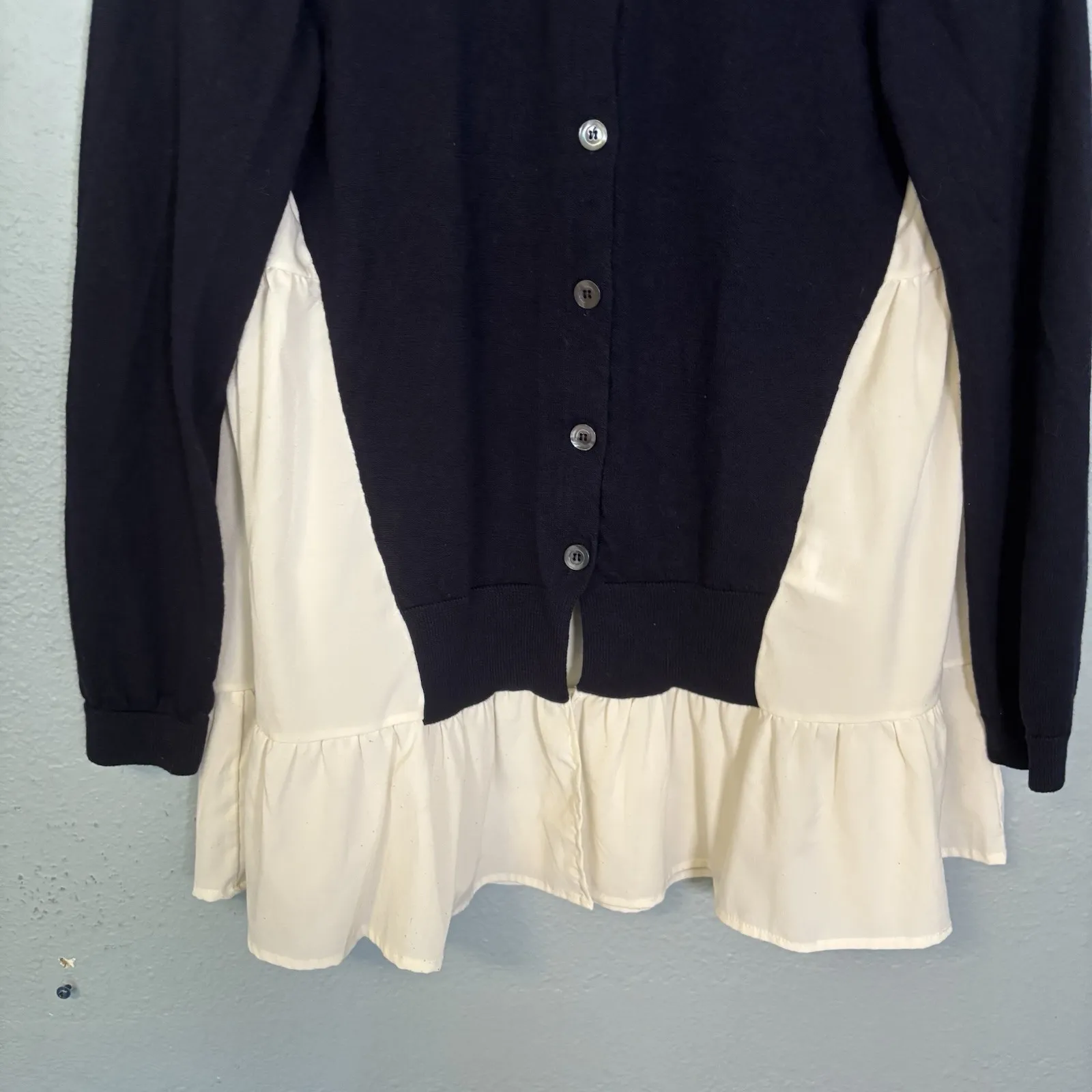 Semicouture Women's Wool‎ Navy White Contrast Cardigan Size Small Old Money - Image 5