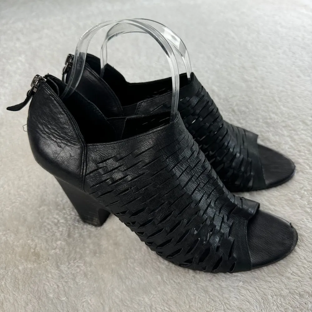 Franco Sarto Salito Bootie Womens Sz 8.5M Black Leather Cutout Back Zip Open Toe - Image 2