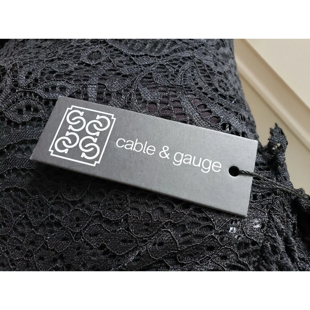 Cable & Gauge Blouse Top Women's Size Large Black Stretch Overall Lace High Neck - Image 3