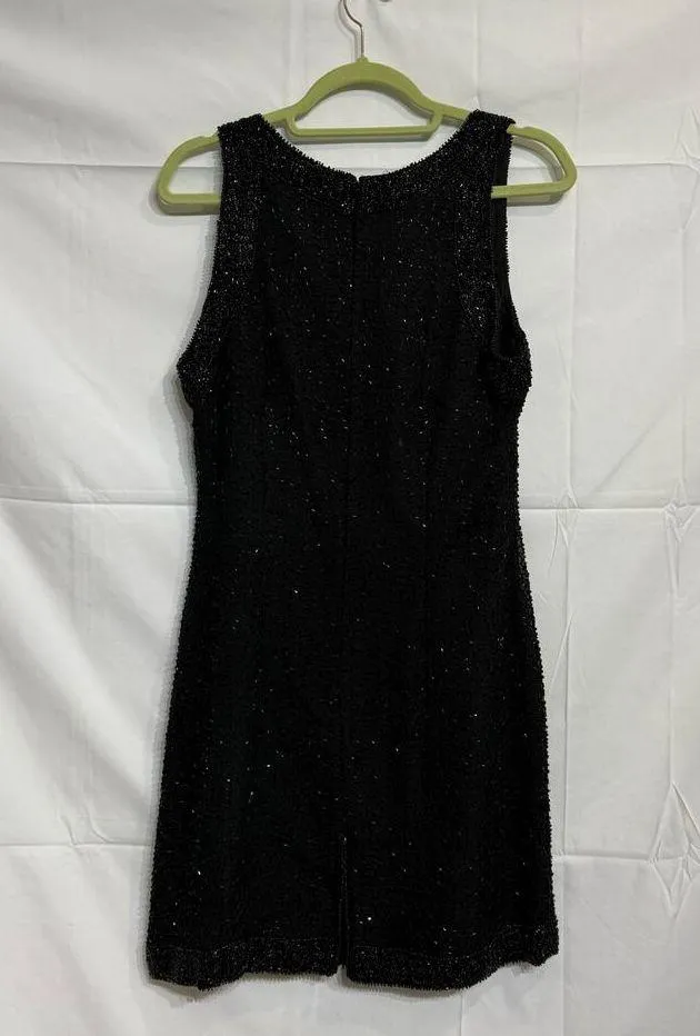 Laurence Kazar Black Beaded Vintage Mini Dress Sz L - Image 9