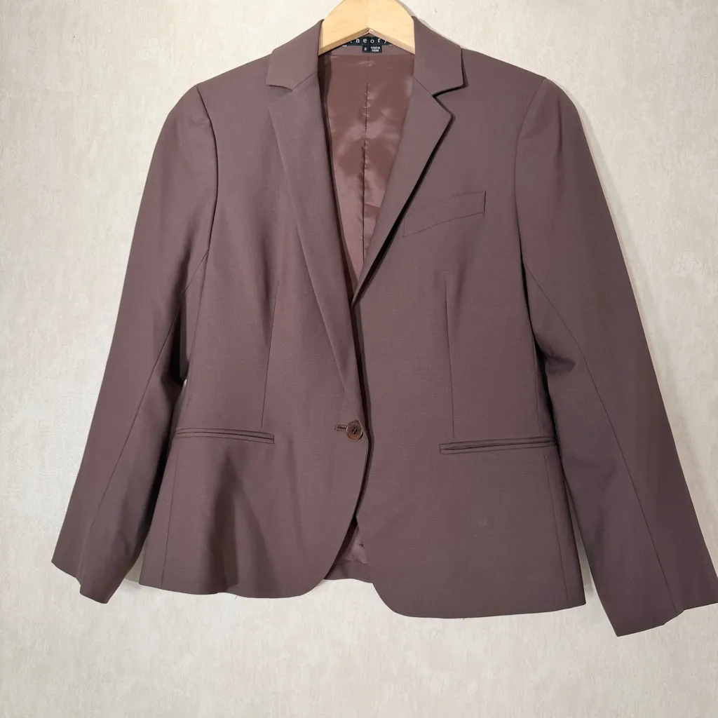 Theory Womens Wool Blend Casse Tailor Blazer Jacket Single Button Office Brown 8 - Image 3