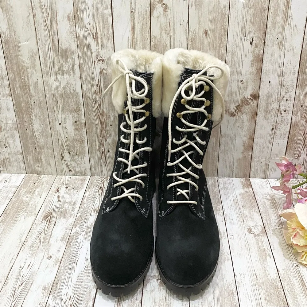 Cole Haan Nike Air Faux Fur Trim Black Waterproof Lace Up Combat Boots 8… - Image 5