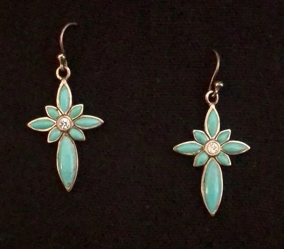 BARSE Turquoise Sterling Silver Elongated Floral Drop Dangle Earrings Vintage - Image 3