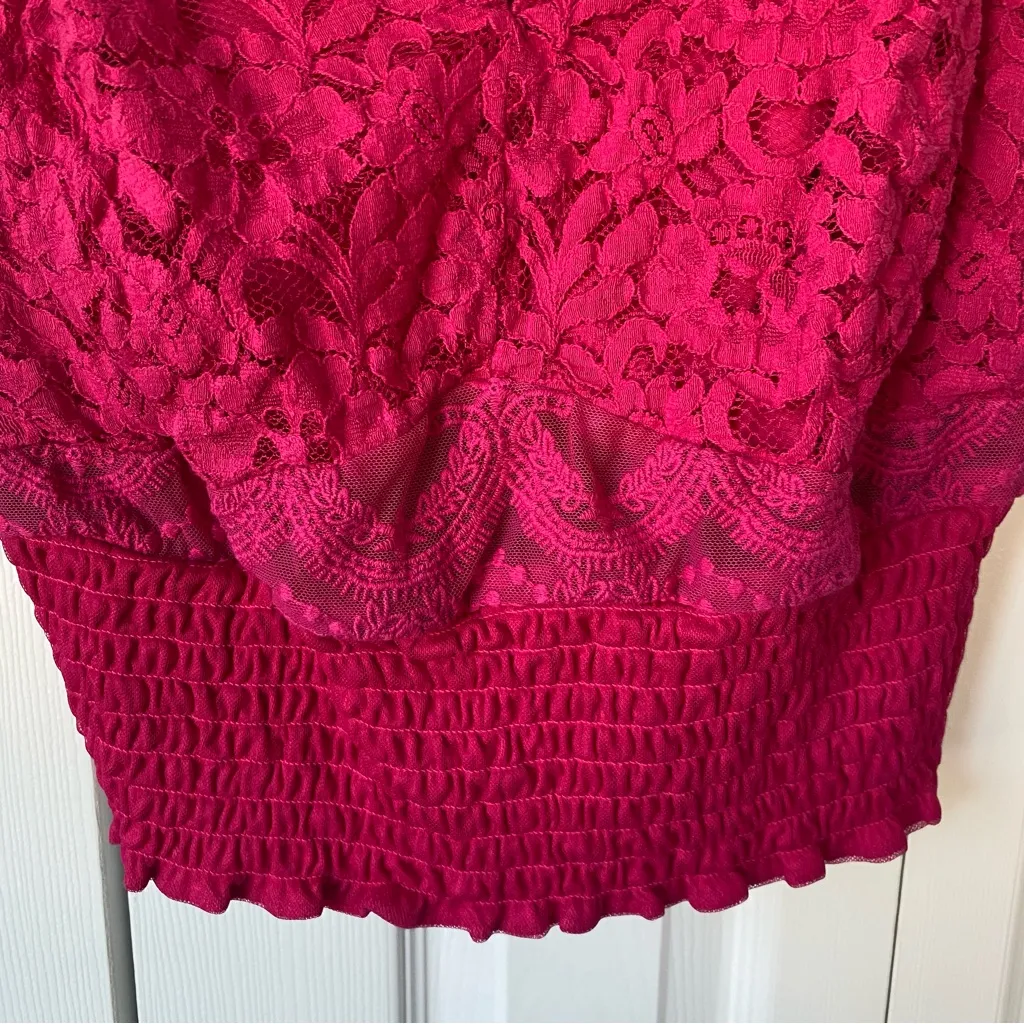Torrid Lace Smocked Crop Top 2XL Hot Pink Barbiecore Y2K Festival - Image 5