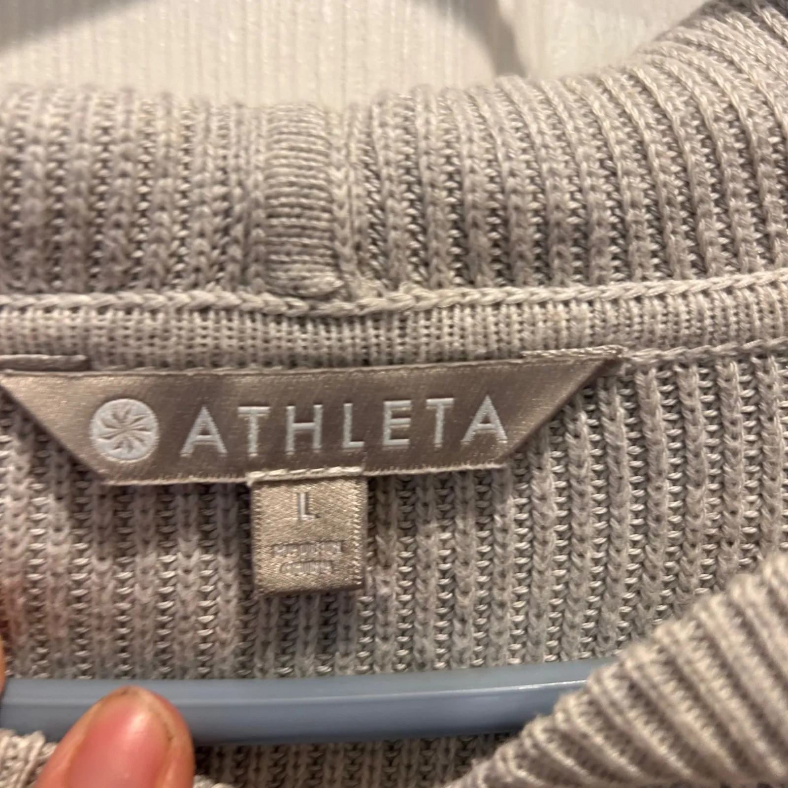 Athleta Women's Size L Beige Ribbed Knit Hoodie‎ Sweater Pima Cotton Tencel Silk - Image 3