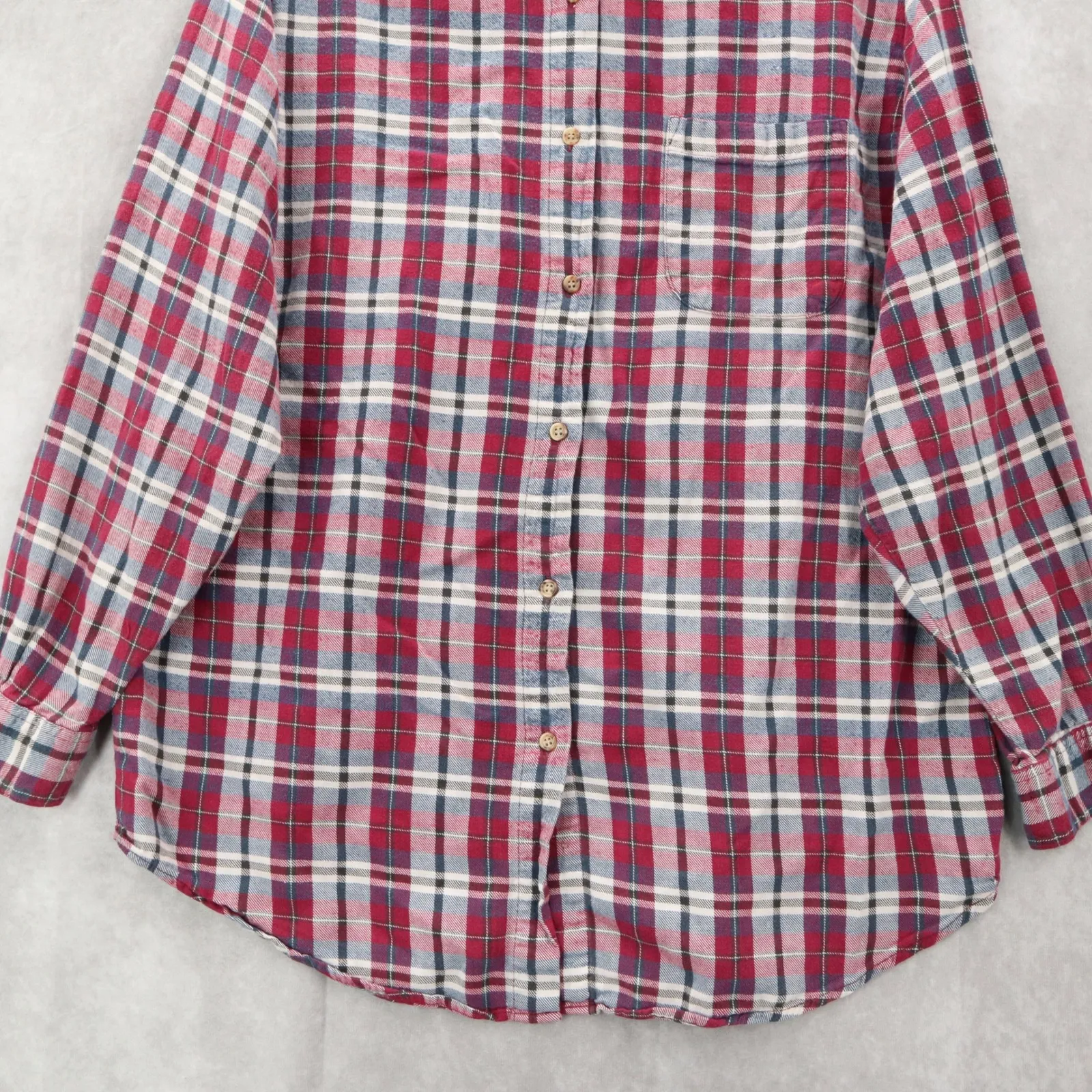 Basic Editions Red Flannel Plaid Long Sleeve Button Down Western Utility Large - Image 5