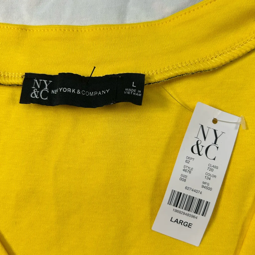 New York & Company Petite Colorblock Accent Wrap Dress City Knits Yellow size L Size L - Image 15