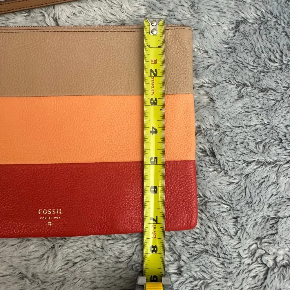 Fossil  Large Multicolor Wristlet Striped Tan Orange Red Cowhide Leather 10x7 - Image 8