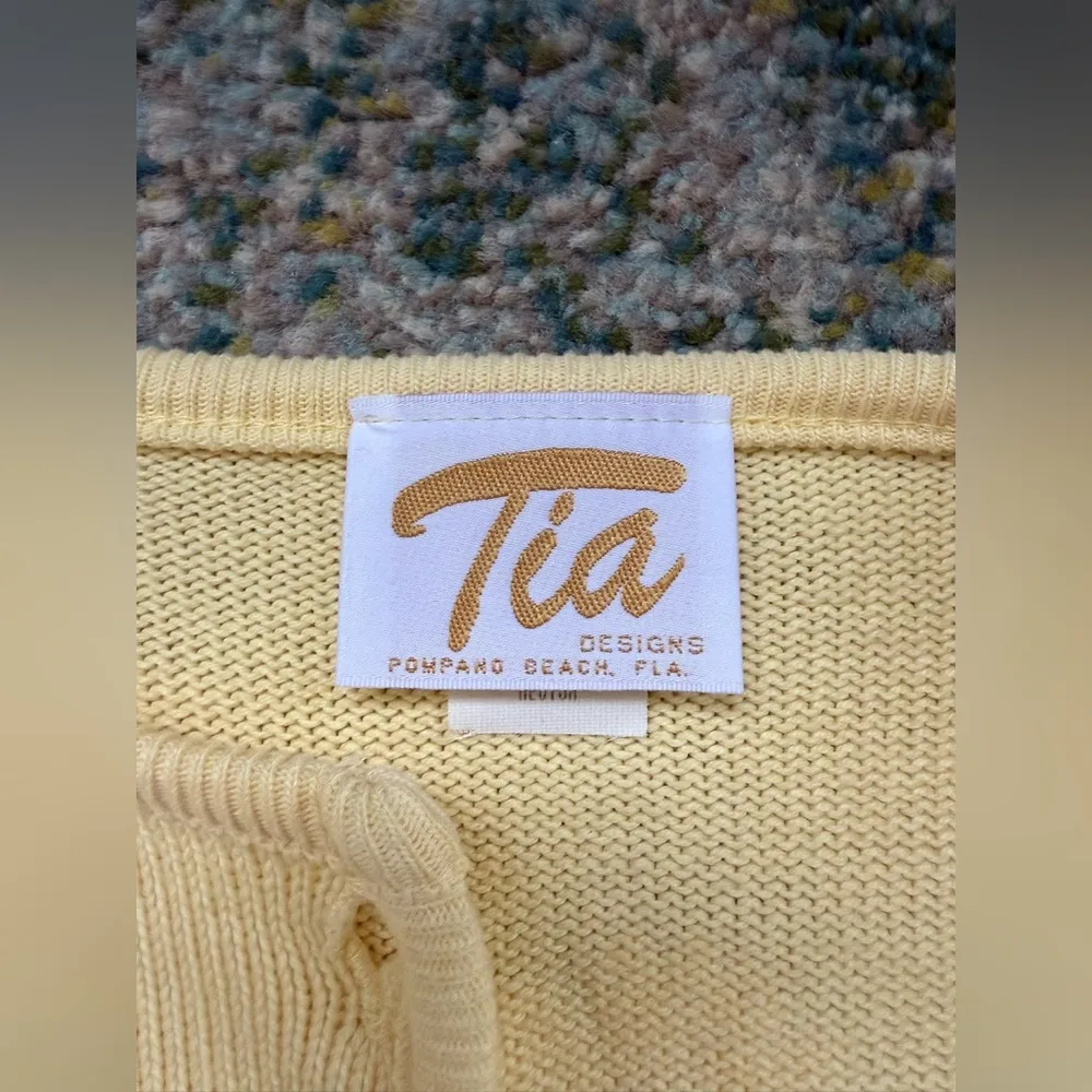 Vintage Tia Designs yellow daisy lady bug appliqué cardigan sweater Size M - Image 13