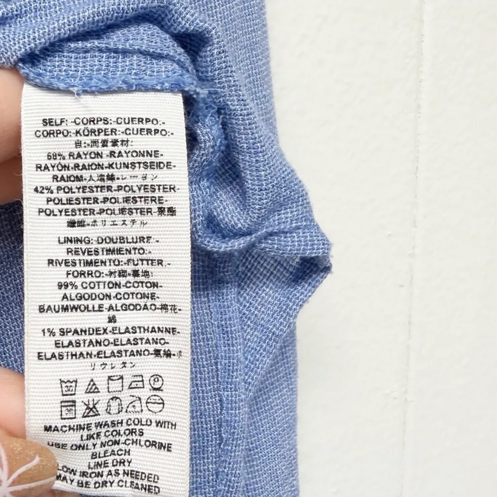 FREE PEOPLE Blue Gingham Checkered Button Up Oversized Long Sleeve Medium - Image 7