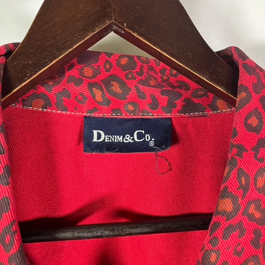 Denim&Co Red Leopard‎ Print Embroidered Button Up Jacket Womens Large - Image 2
