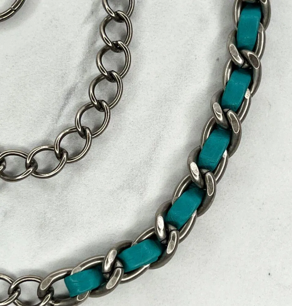 Silver Tone Faux Leather Woven Chain Link Belt Y2K One Size (OS) ✨ - Image 8