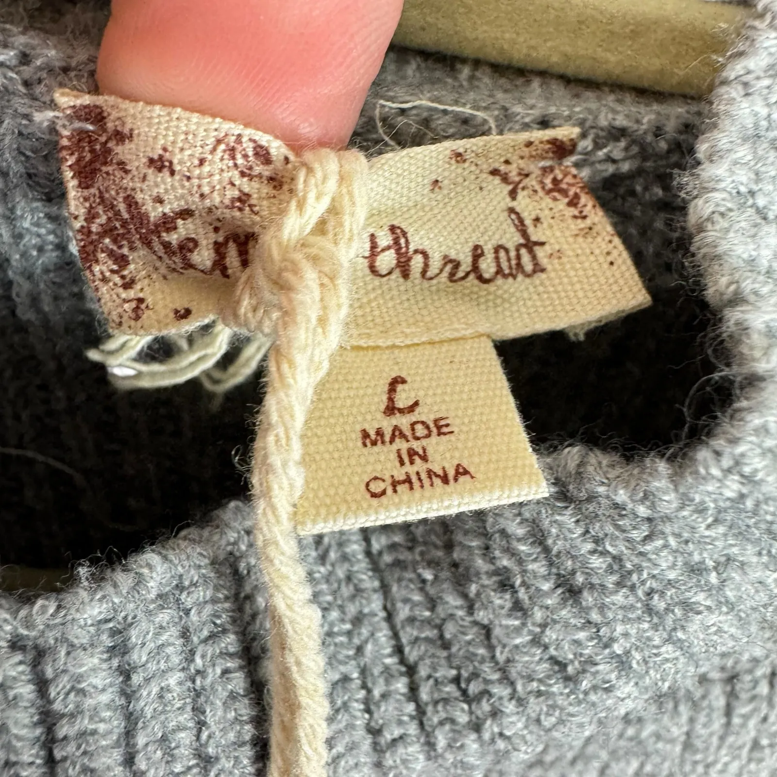 Hem & Thread NWT Gray Ribbed Knit Long Bubble Sleeve Mock Neck Sweater Size L‎ - Image 5