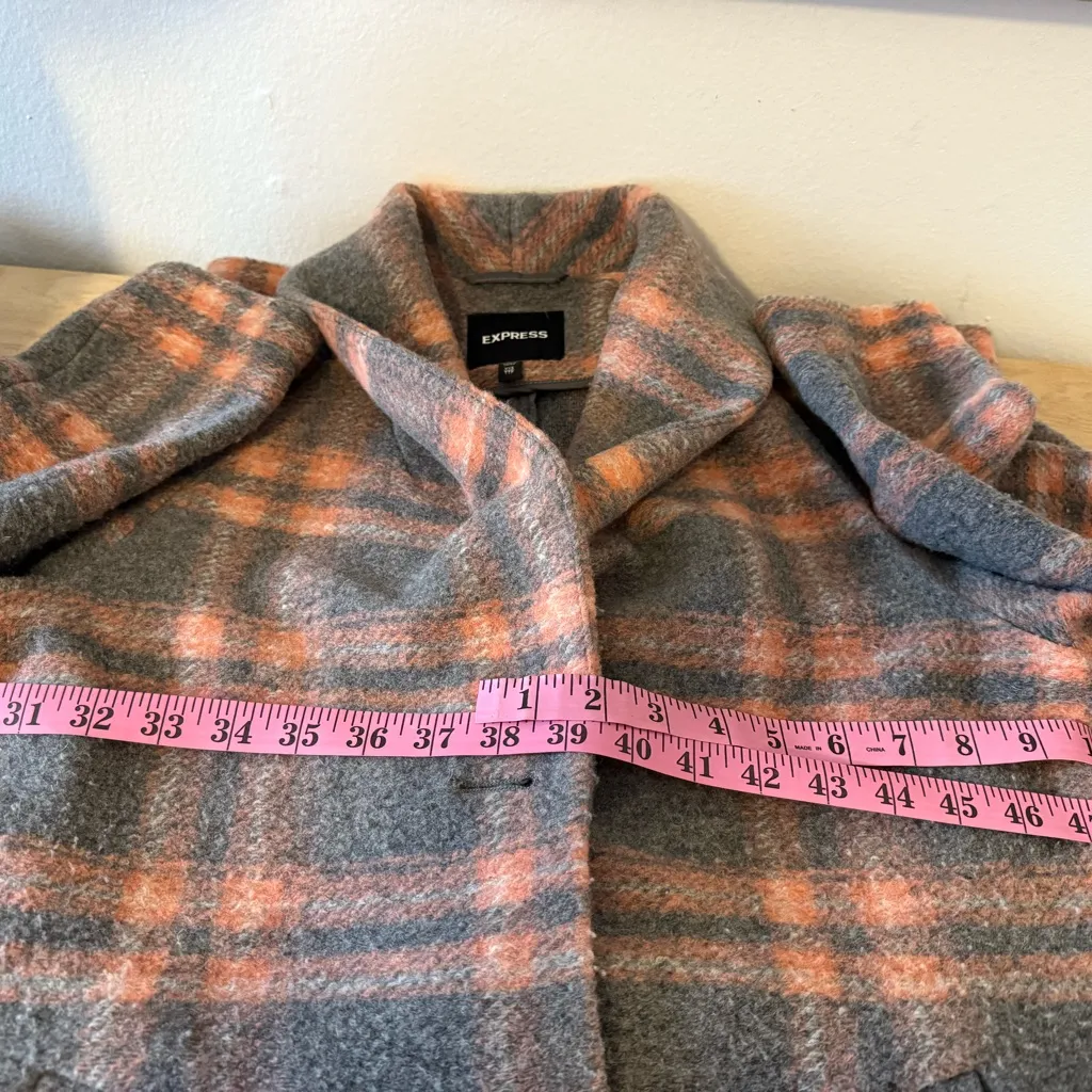 Express Women's Trench Coat - Orange and Gray Plaid - Image 6
