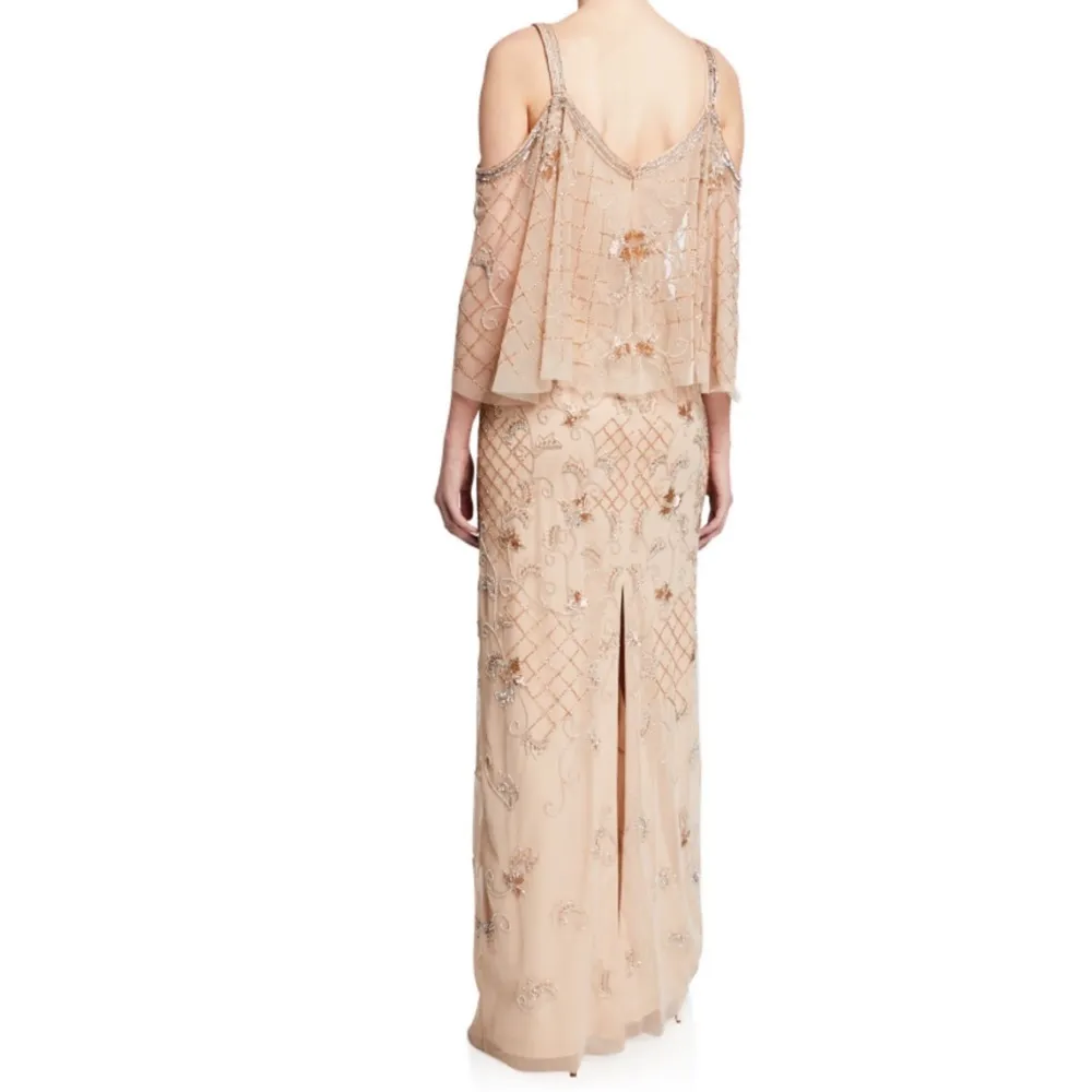 AIDAN MATTOX Beaded Sweetheart Cold Shoulder Capelet Sleeve Gown Long Dress 8 - Image 2