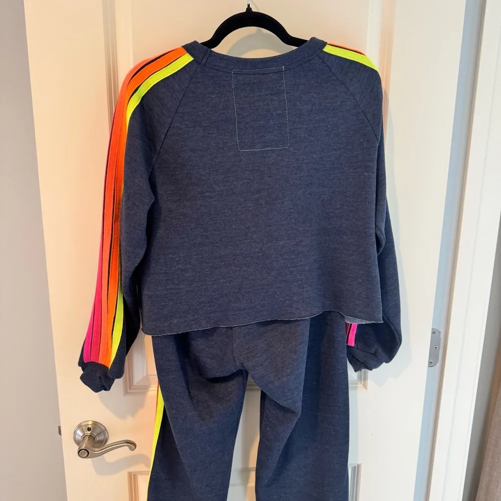 Like New! Aviator Nation Bolt Heather Navy & Neon Stripe Sweatshirt & Sweatpants - Image 7