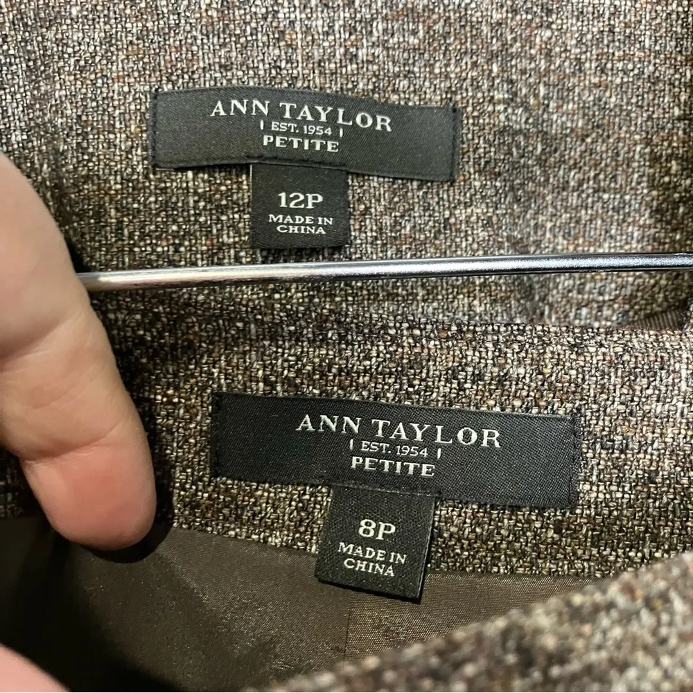 Ann Taylor brown tweed skirt suit‎ set wool blend size 12 8 petite - Image 7