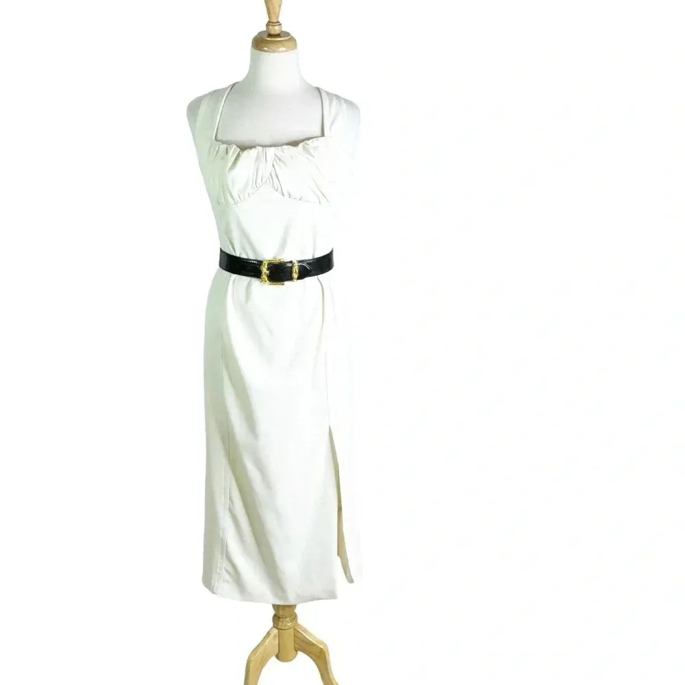 NICHOLAS Twill Gathered Sheath Dress White Ivory Size 14 - Image 9