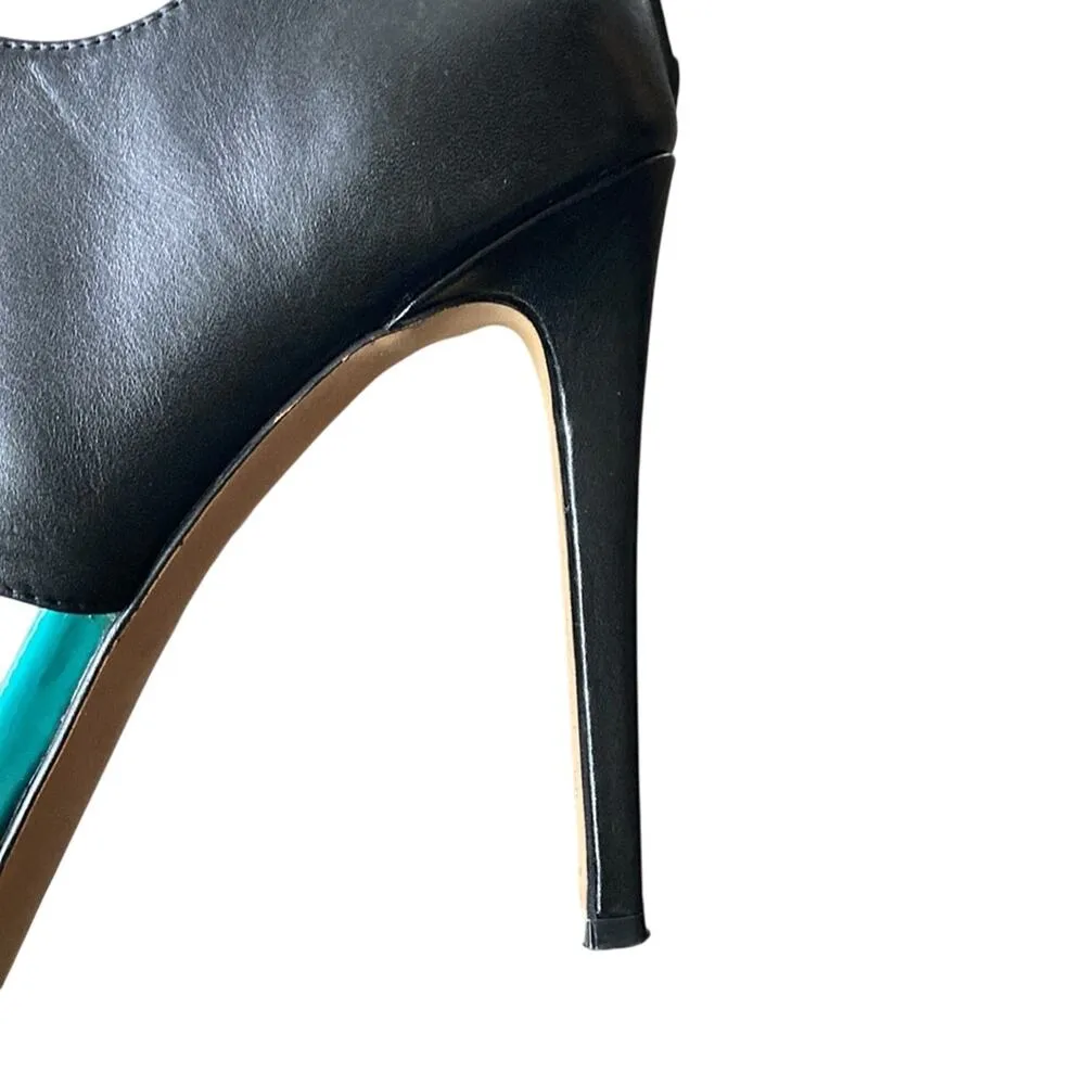 VINCE CAMUTO Leather Sandal Womens Sz 8.5 Black Platform Peep Toe - Image 7