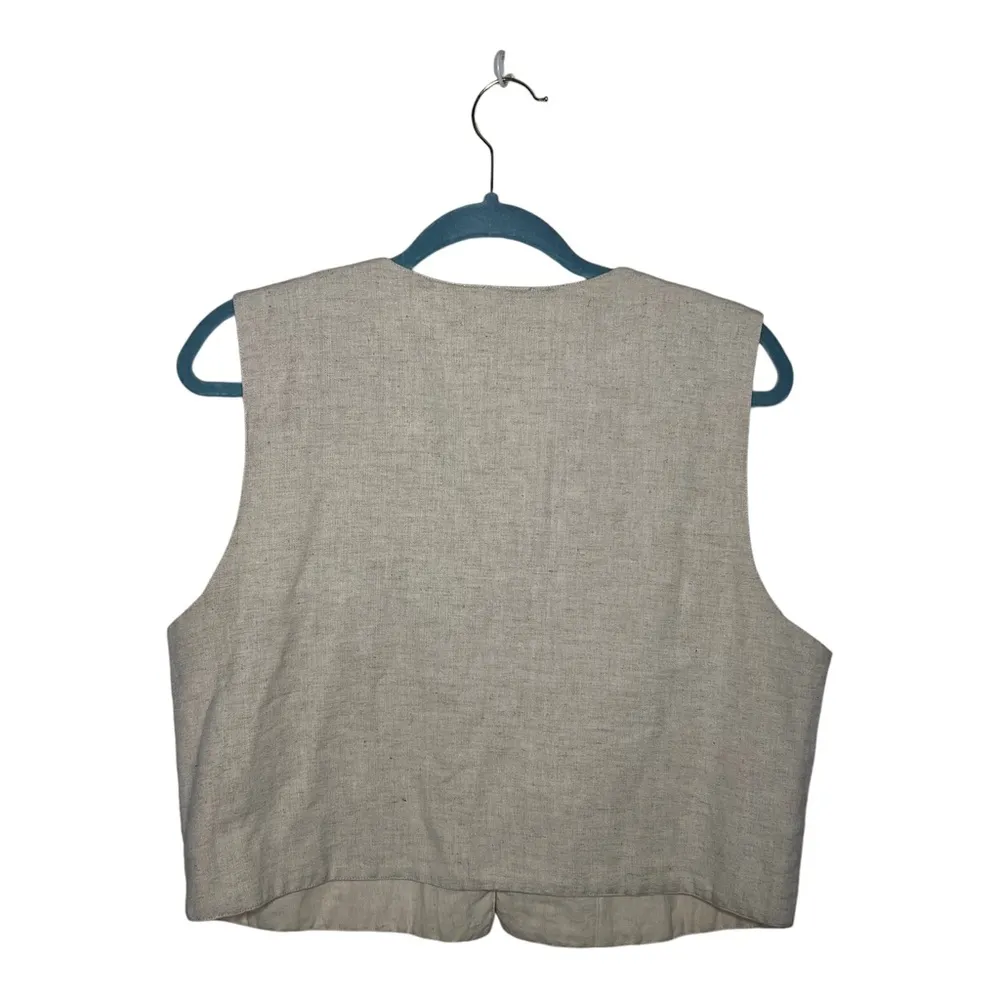 Vintage Linen Oatmeal Needlepoint Vest M Tan Size M - Image 3