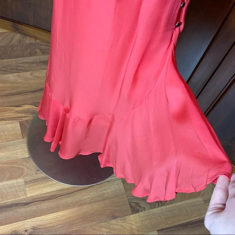 Nicole Miller Collection Silk Flutter Sleeve Coral Dress - Image 6