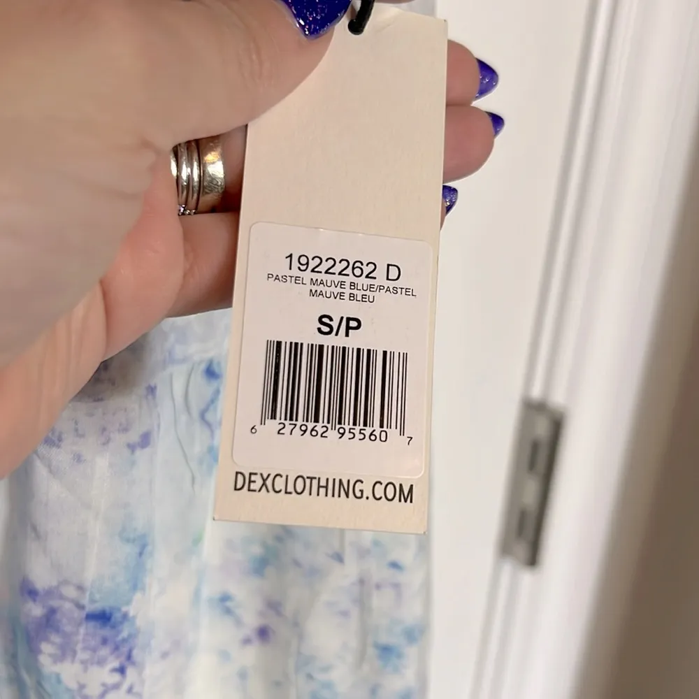 NWT DEX Pastel Mauve Blue Watercolor Sleeveless Ruffle Dress Pink - Image 5