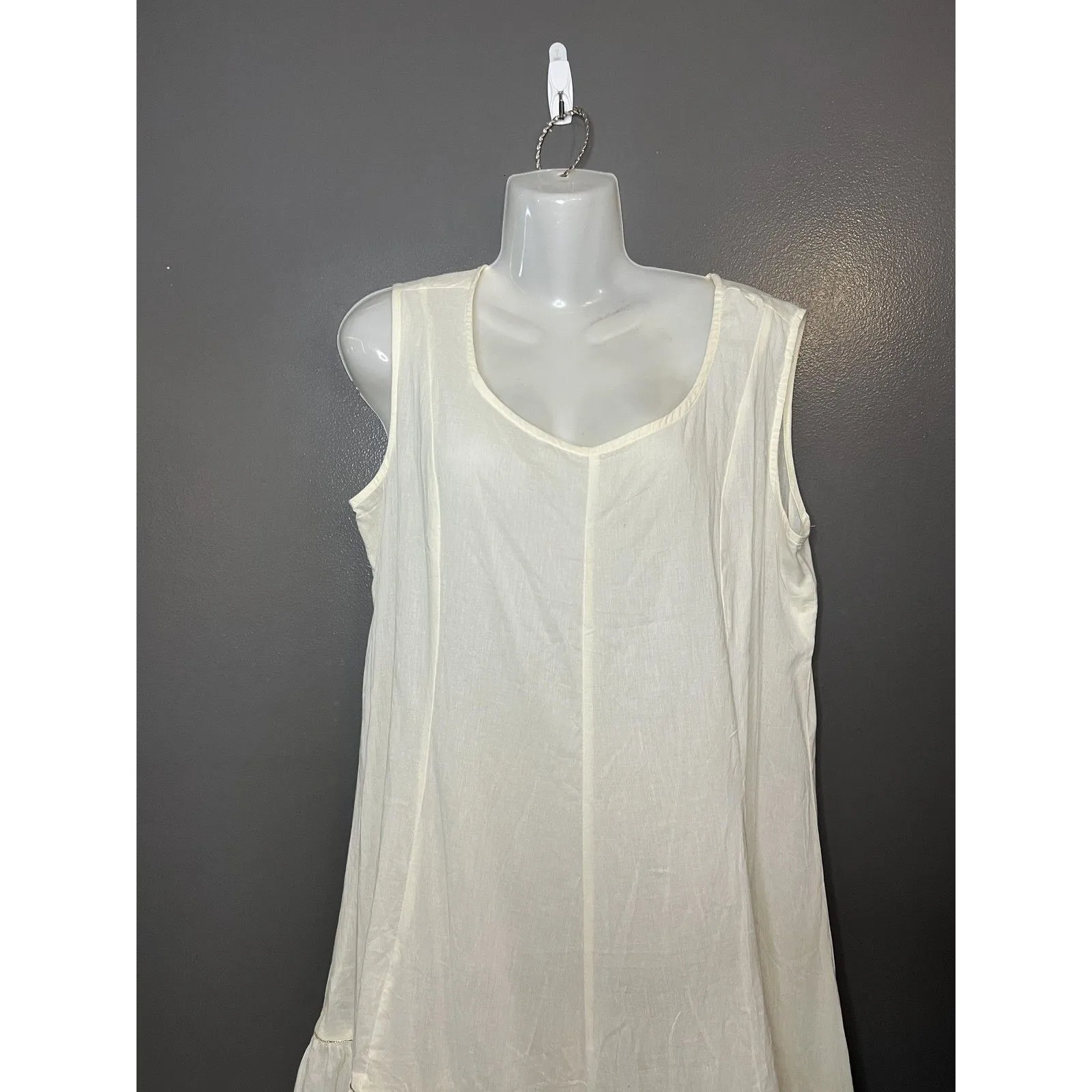 White Tiered Flowy Maxi Dress Womens 36 Sleeveless V Neck Boho Summer Casual Size L - Image 2