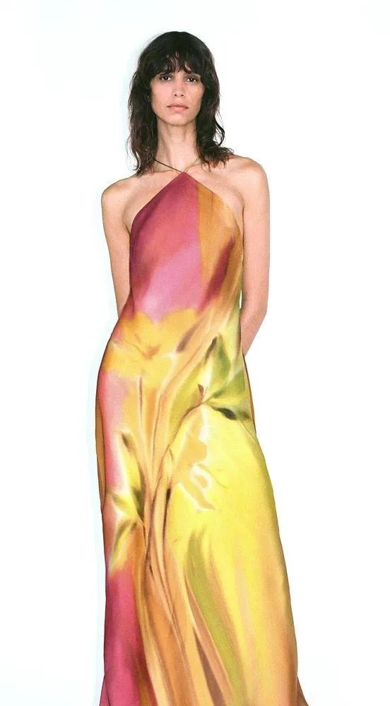 Zara maxi dress one shoulder tie dye satin floral effect party wedding cocktail - Image 18
