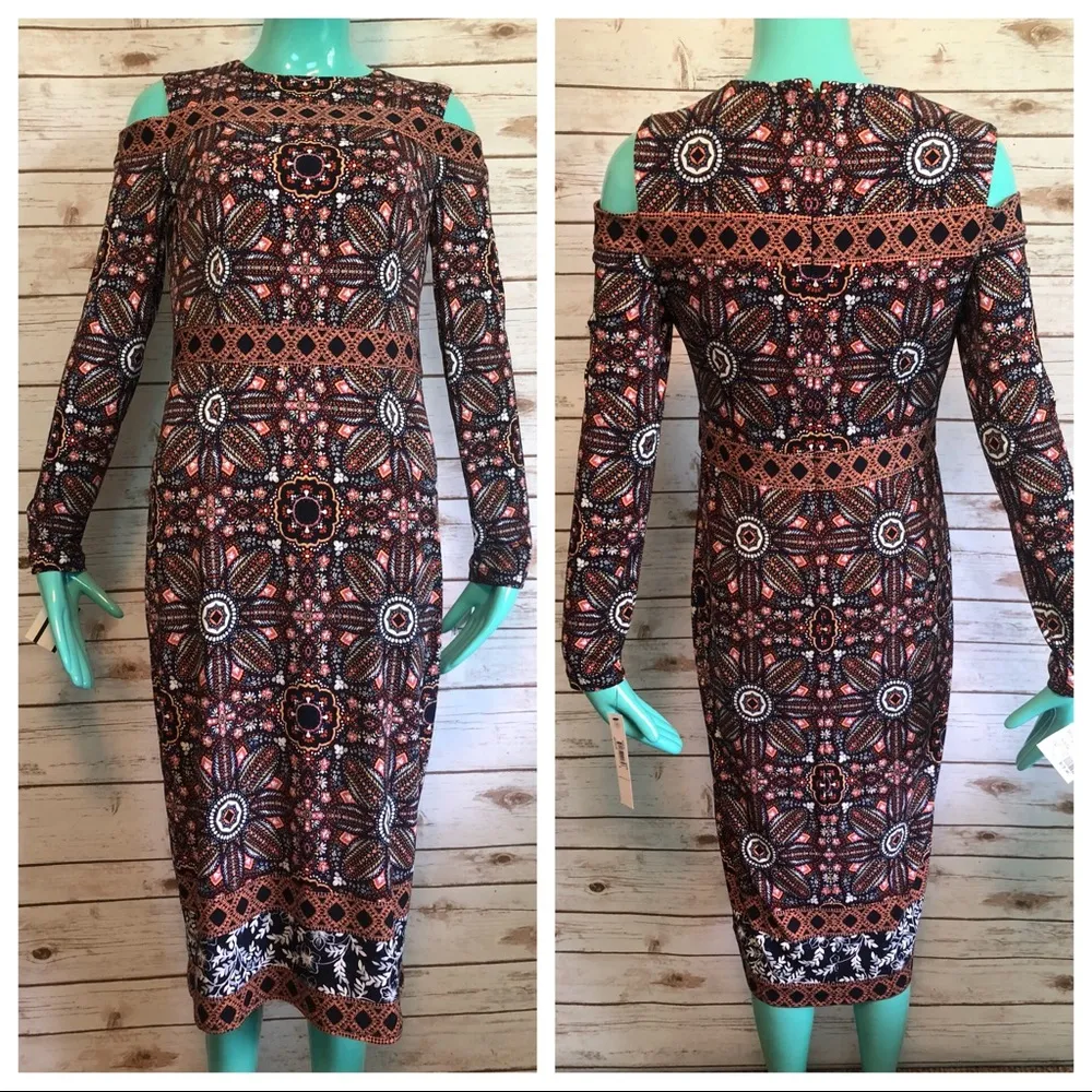 Maggy London Blue and Orange Long Sleeve Dress - Image 3