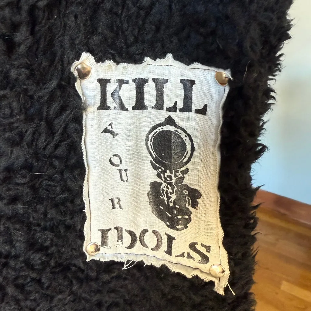 Vintage Lip Service Punk Goth Y2K Black Faux Fur Bondage Bomber Jacket L - Image 7