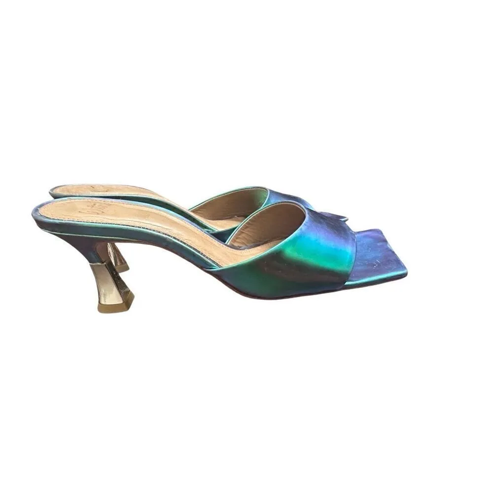 Wittner Luiza Luster Holographic Leather Flared Sandal Green Size 9.5 - Image 3