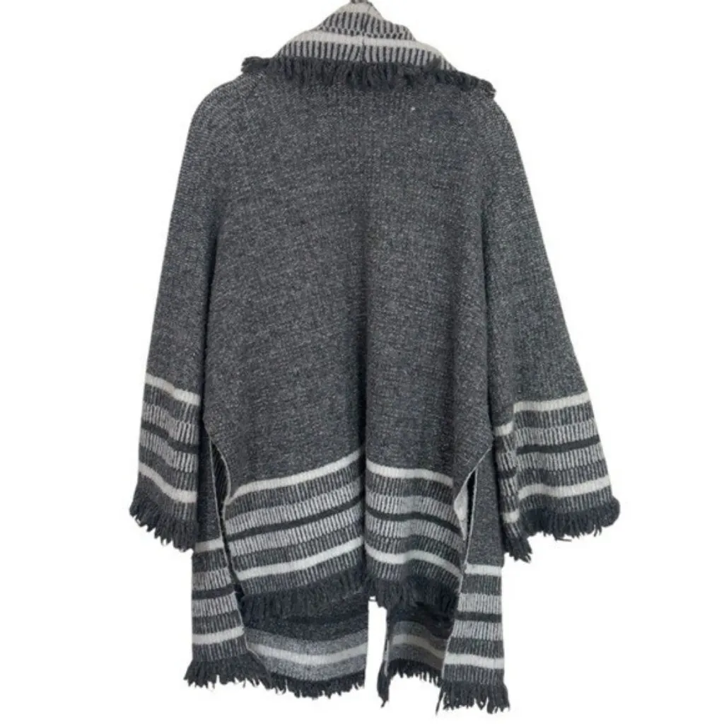 Saturday Sunday Anthropologie Stripe Fringe Wrap Cardigan Holiday Cabin Cozy OS - Image 7