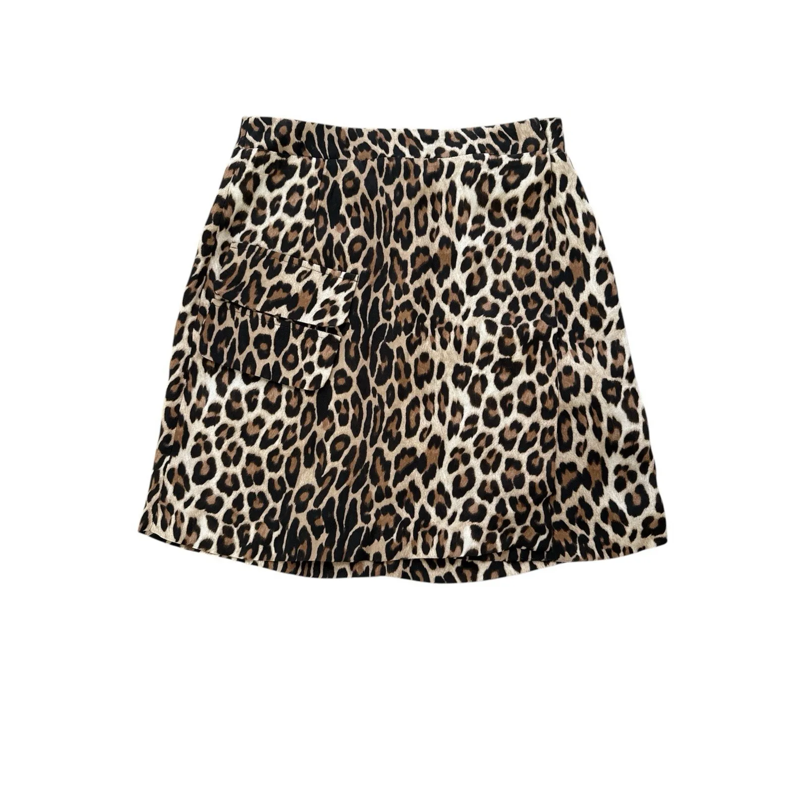 NWT The Kooples Leopard Print Sateen Mini Skirt Sz 1 Small Brown Faux Wrap $198 - Image 3